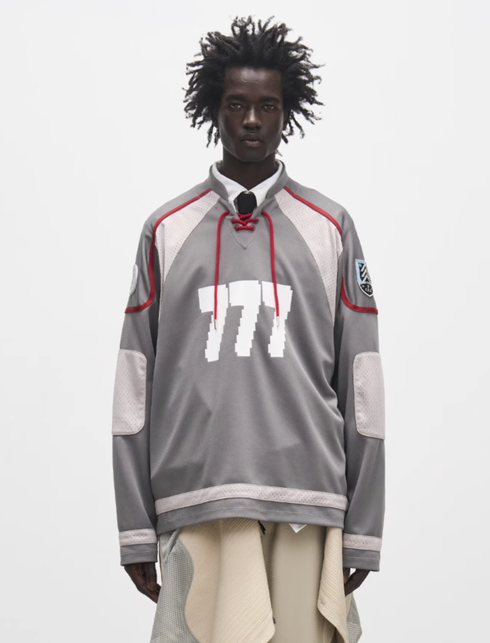 7440 37 1 777 Drawstring Mesh Patchwork Hockey Jersey L Gray