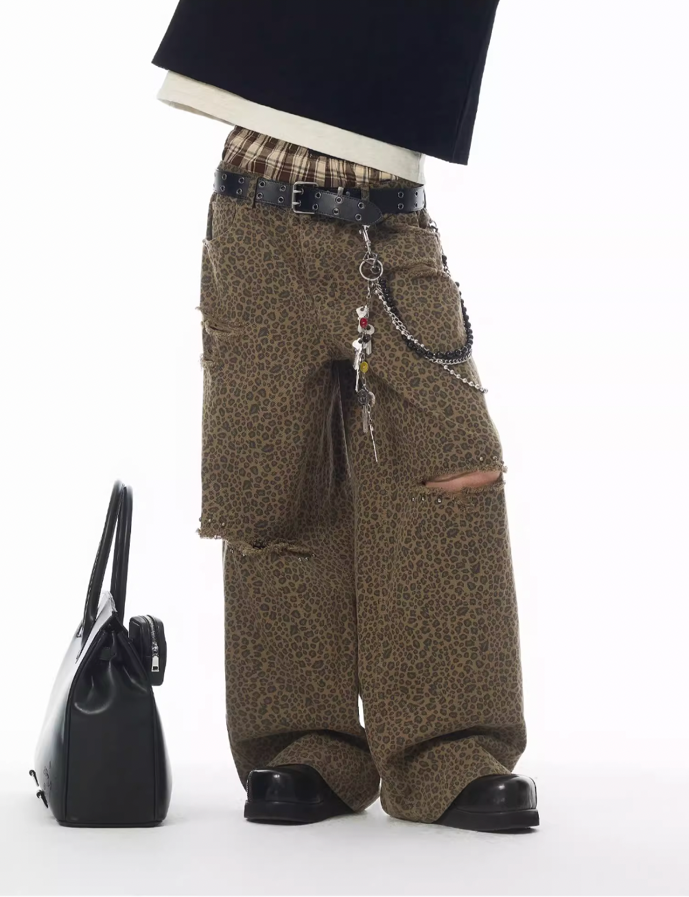 Memes JHYQ Leopard Fade Baggy Jeans メネス Leopard Print Jeans 