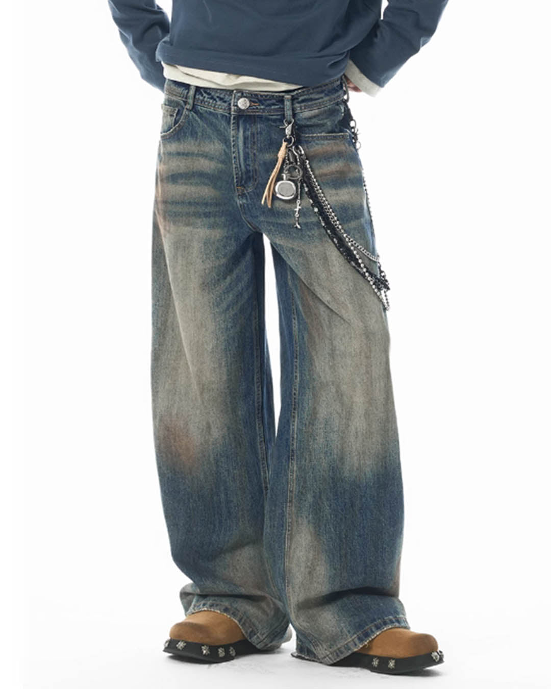 Shop Now JHYQ Blue Dye Washed Baggy Jeans – Face 3 Face