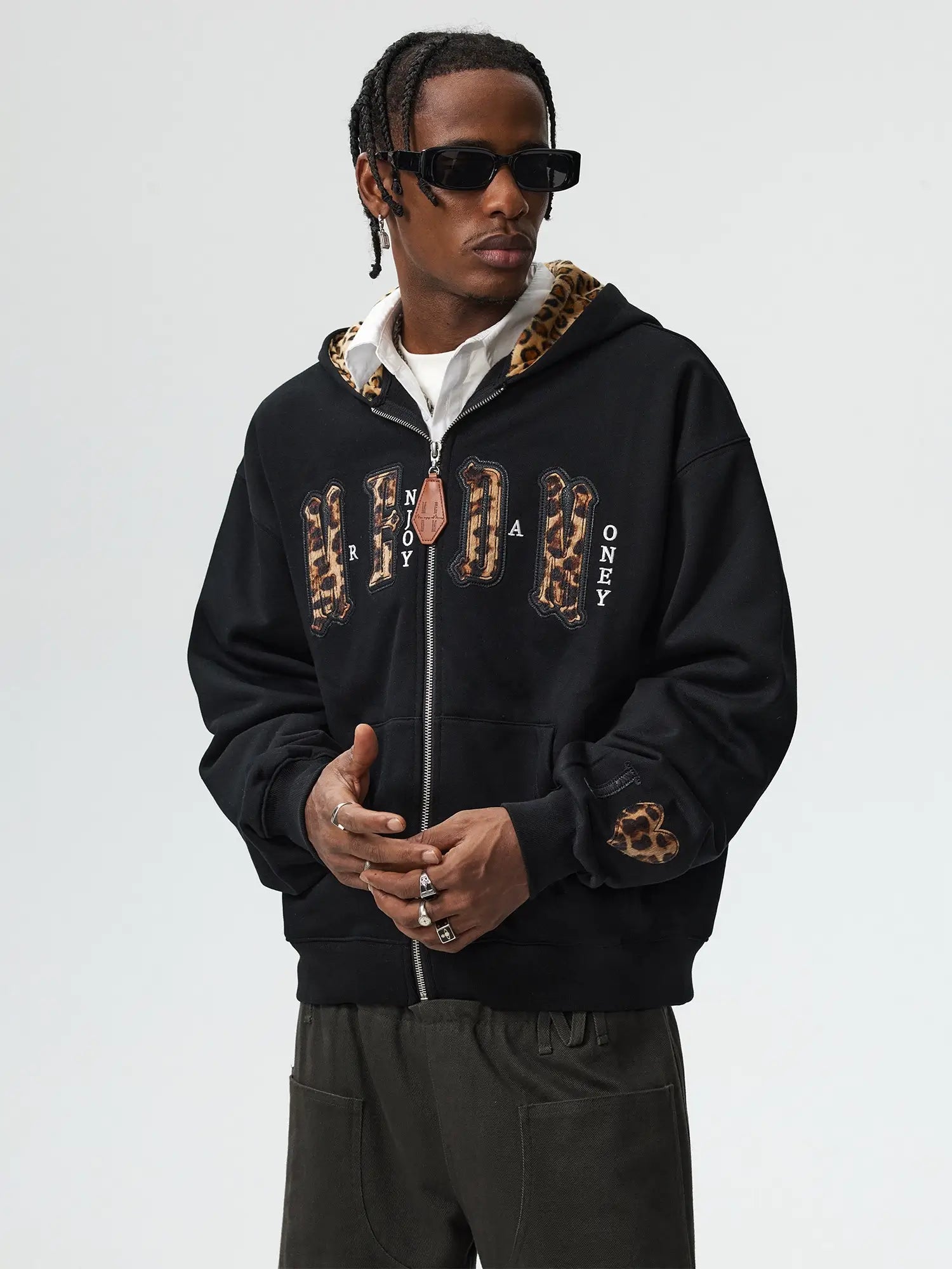 MEDM Leopard Faux Fur Layered Zip Up Hoodie – Face 3 Face