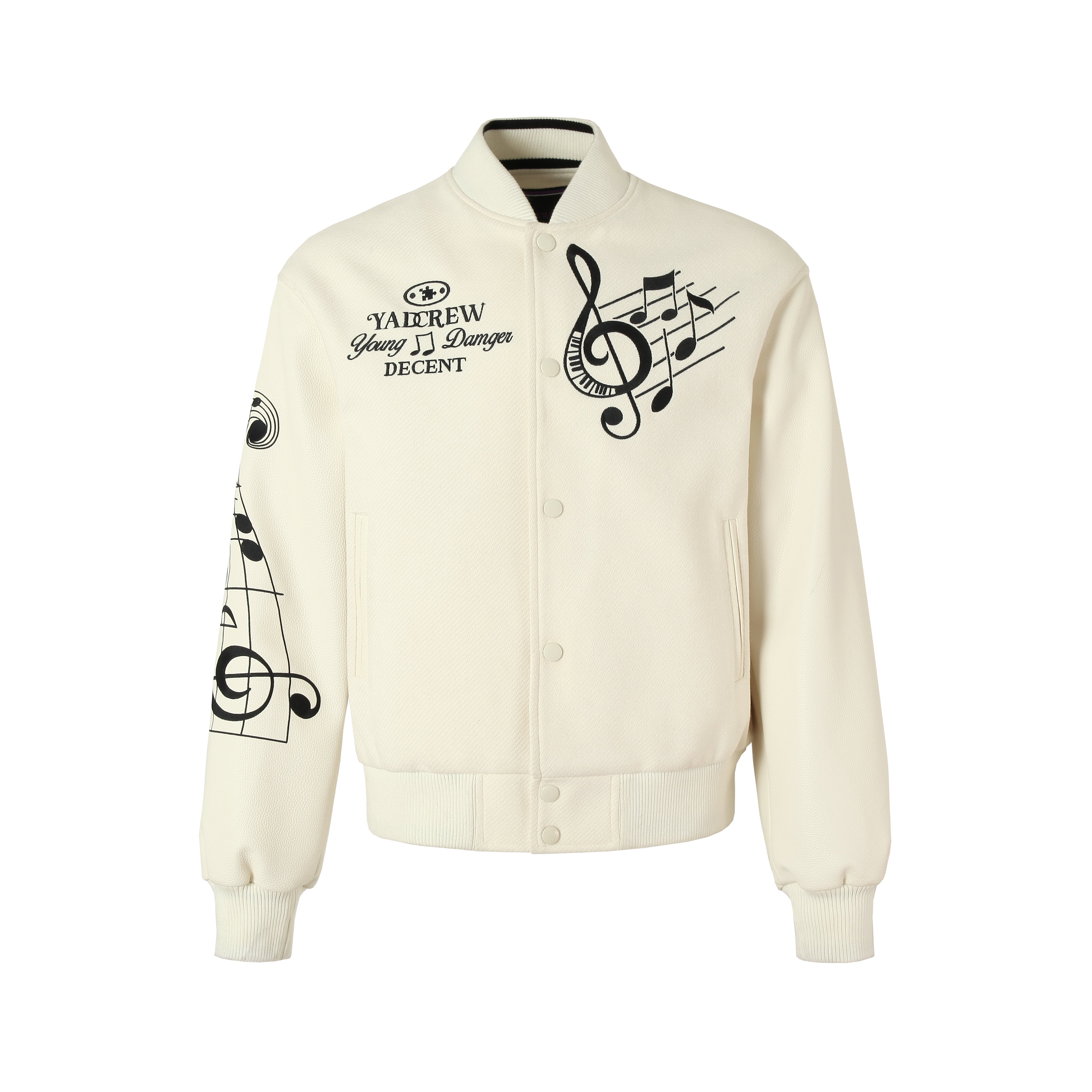 YADcrew Embroidered Musical Notes Baseball Jacket