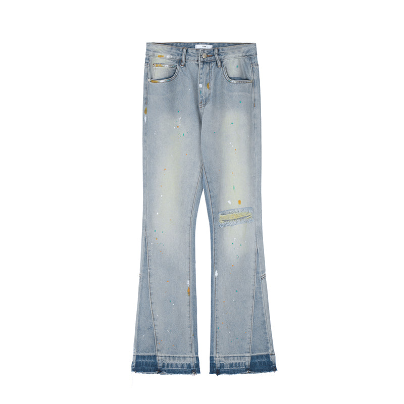 F3F Select Ink Splash Washed Flare Denim jeans