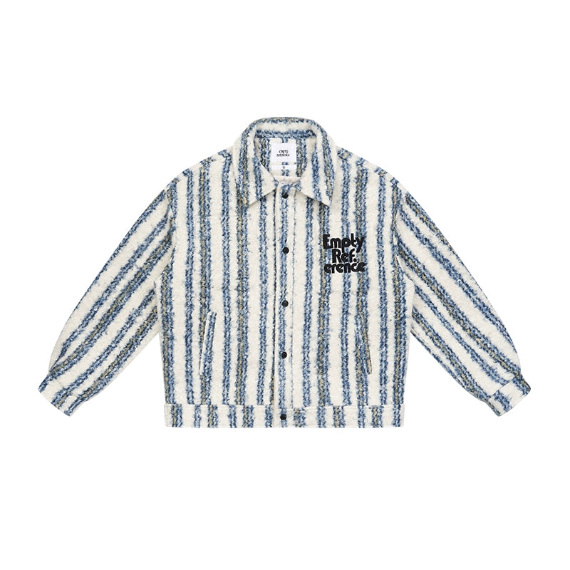 EMPTY REFERENCE Striped Plush Pocket Embroidery Tweed Jacket