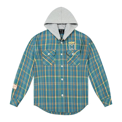 MEDM Hooded Destruction Plaid Shirt Jacket | Face 3 Face