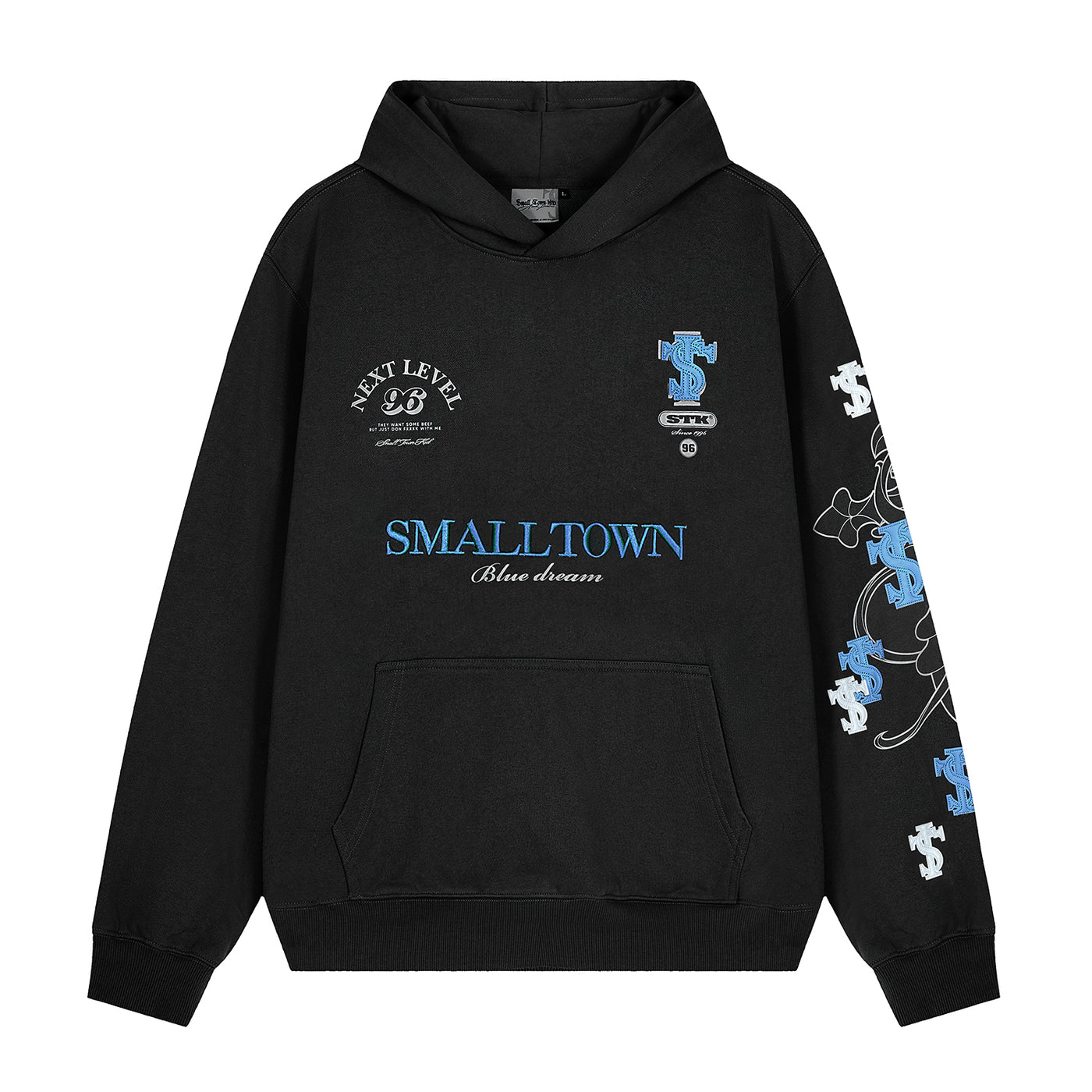 Small Town Kid Cross Print Patch Logo Leather Hoodie | Face 3 Face