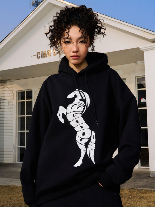 AFGK Morphing Font Horse Printed Embroidery Hoodie
