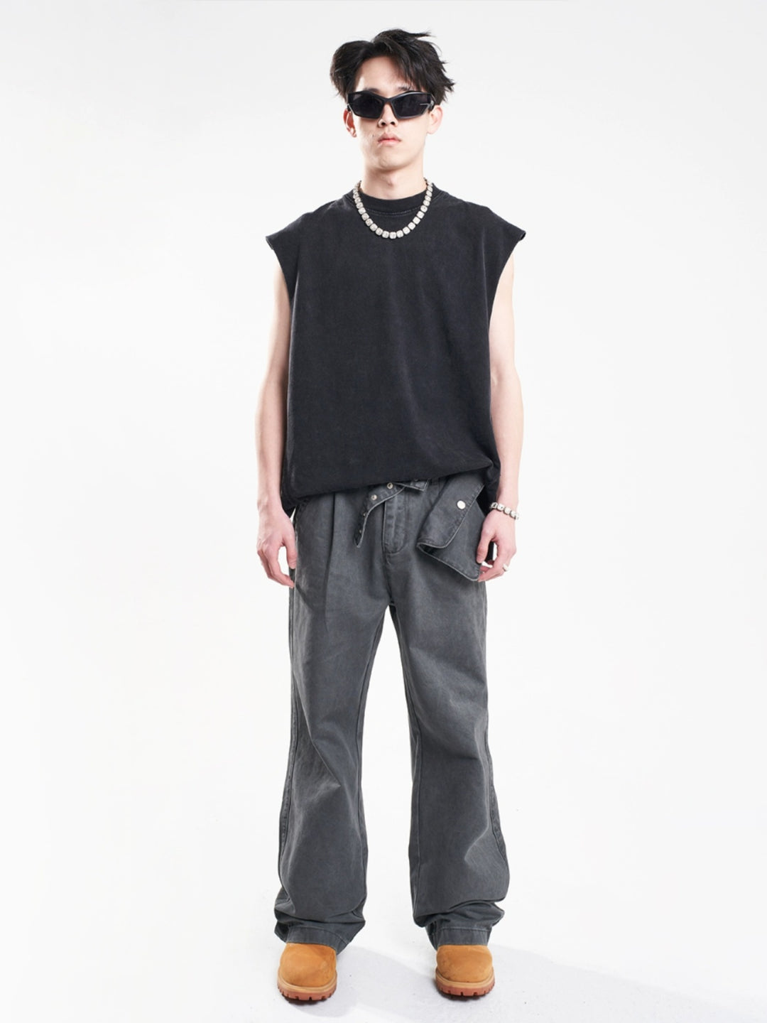 F3F Select Vintage Washed Adjustable Pockets Belt Work Jeans