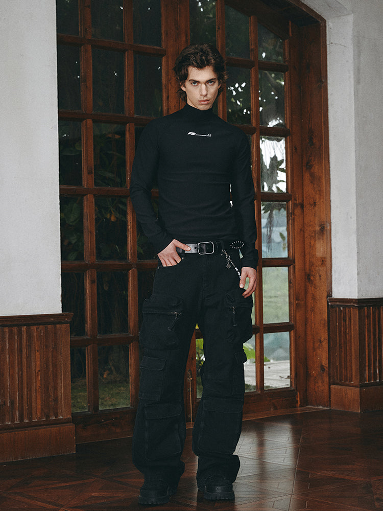 ANTIDOTE Slim Pit Stripe Stretch Half High Neck Long Sleeve Tee