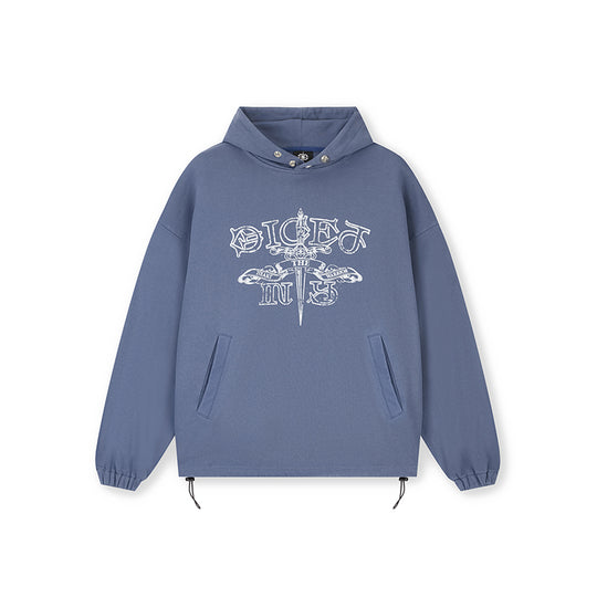 DICETINY Metal Studs Button Sword Printed Hoodie | Face 3 Face