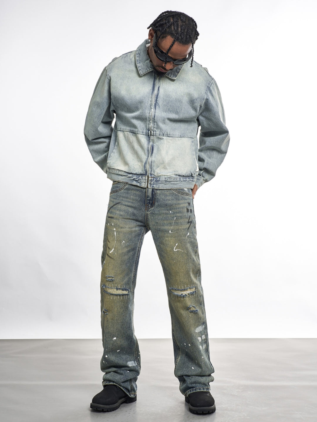 F3F Select Washed Denim Zip Up Work Jacket | Face 3 Face