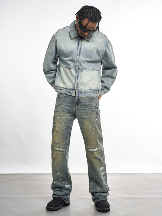 F3F Select Washed Denim Zip Up Work Jacket | Face 3 Face
