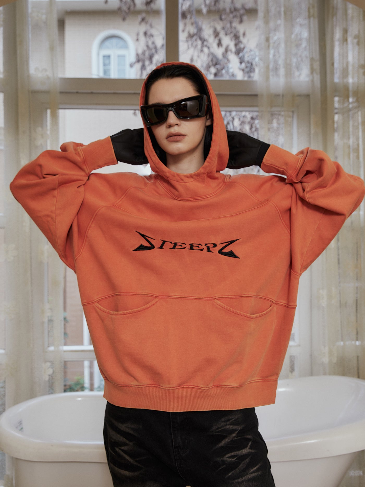 STEEPC Orange Structured Patchwork Hoodie | Face 3 Face