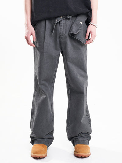 F3F Select Vintage Washed Adjustable Pockets Belt Work Jeans