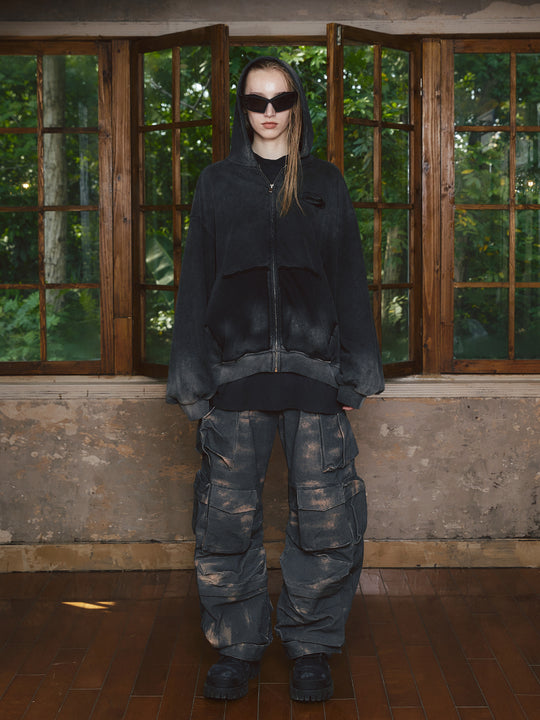 STEEPC Batik Destruction Drop Shoulder Zip Hoodie | Face 3 Face