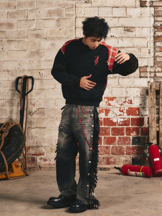 S45 Plaid Destruction Patchwork Sweatshirt | Face 3 Face