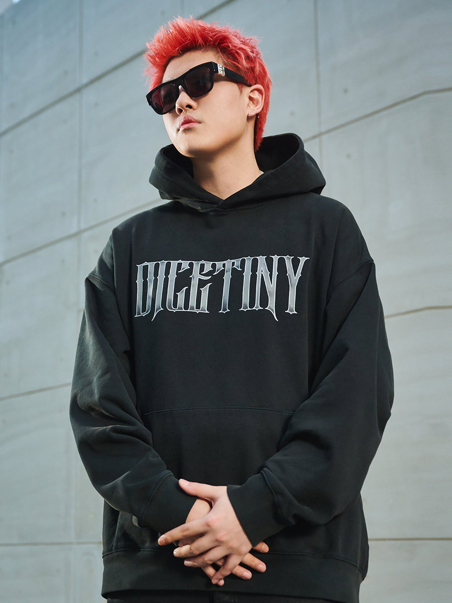 DICETINY Metal Font Logo Washed Hoodie | Face 3 Face