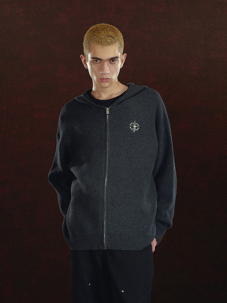 DICETINY Metal Logo Zip Up Knit Hoodie | Face 3 Face