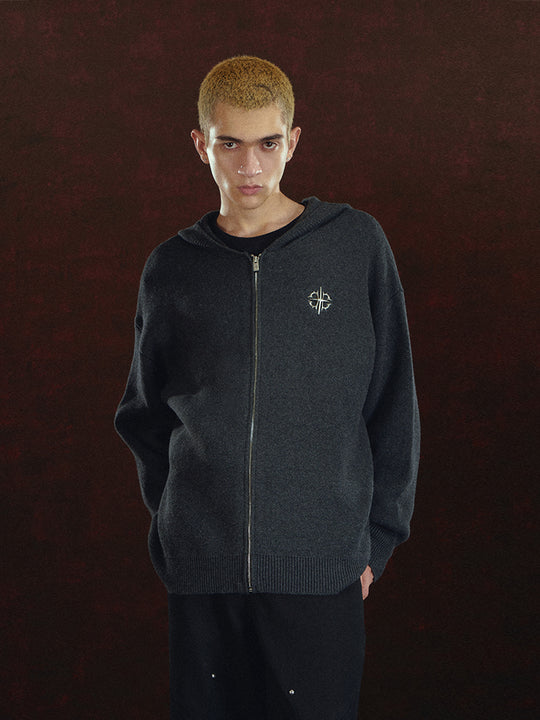 DICETINY Metal Logo Zip Up Knit Hoodie | Face 3 Face