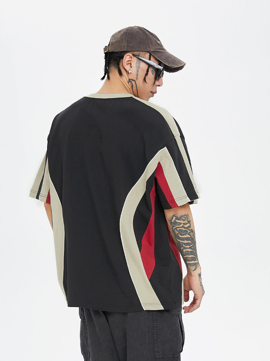 F2CE Deconstruction Stitching Contrast Color Printing Retro Sports Tee