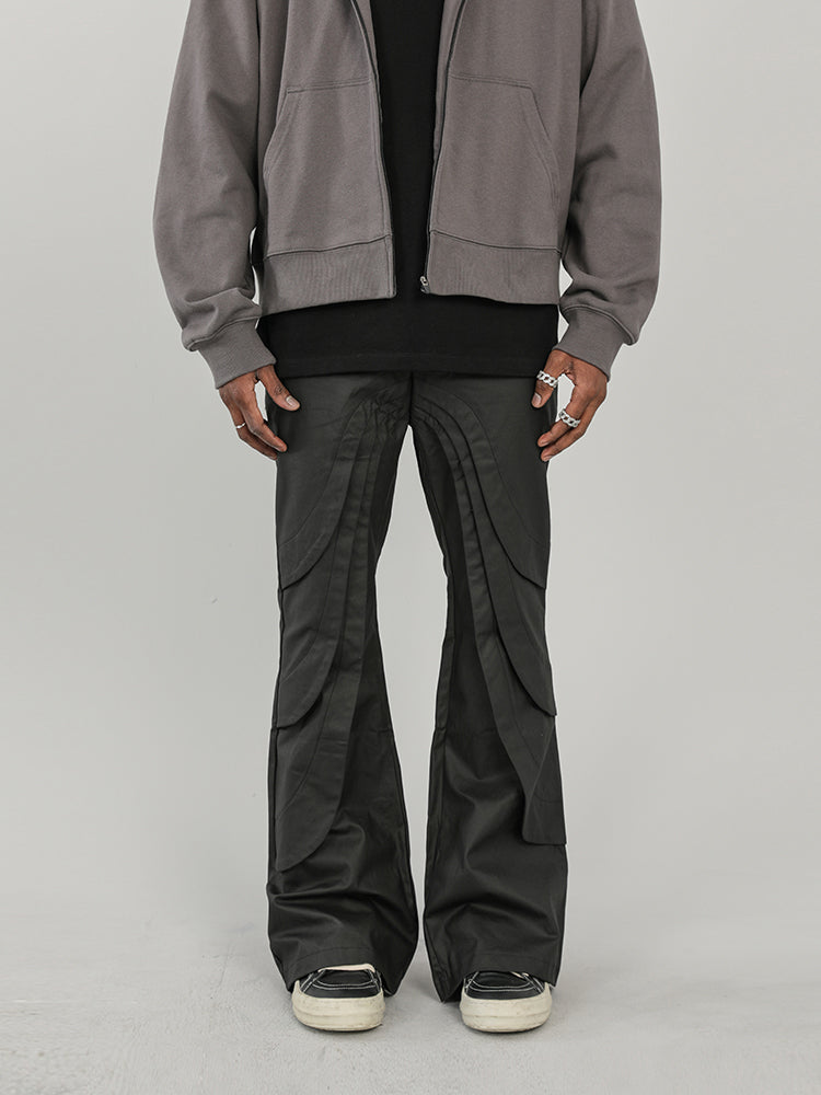 F3F Select Coated Waxed Black Micro Flare Pants