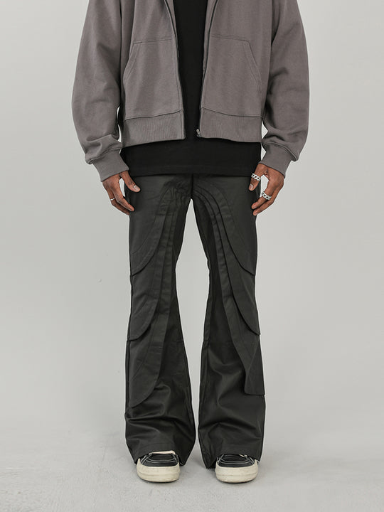 F3F Select Coated Waxed Black Micro Flare Pants