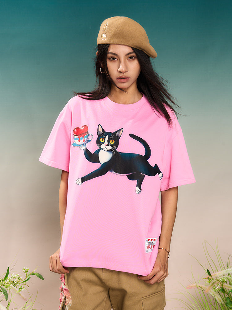 YADcrew “Obsessed Cat” Shake Pink Printed Tee | Face 3 Face