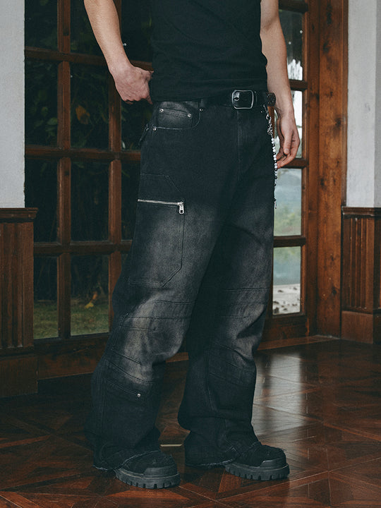 ANTIDOTE Hidden Pocket Structure Faded Work Cargo Jeans