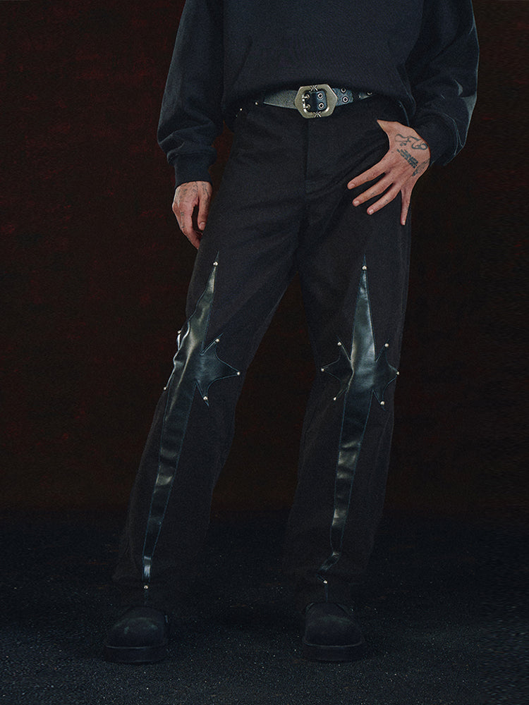 DICETINY Textured Leather Patch Studded Jeans | Face 3 Face