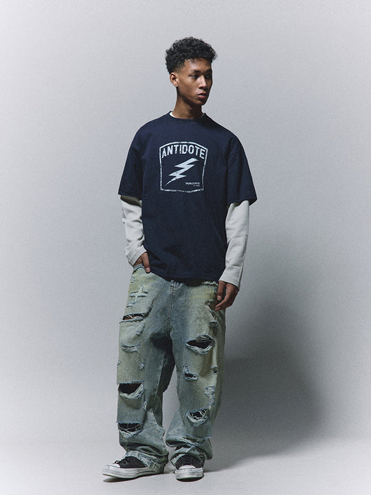 ANTIDOTE Fake Two Piece Waffle Print Long Sleeve Tee | Face 3 Face