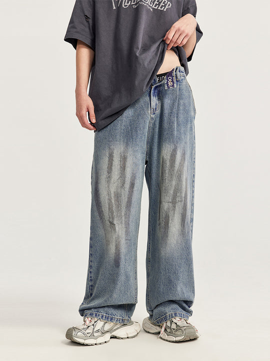 F3F Select Retro Washed & Rubbed Distressed Tuck Jeans