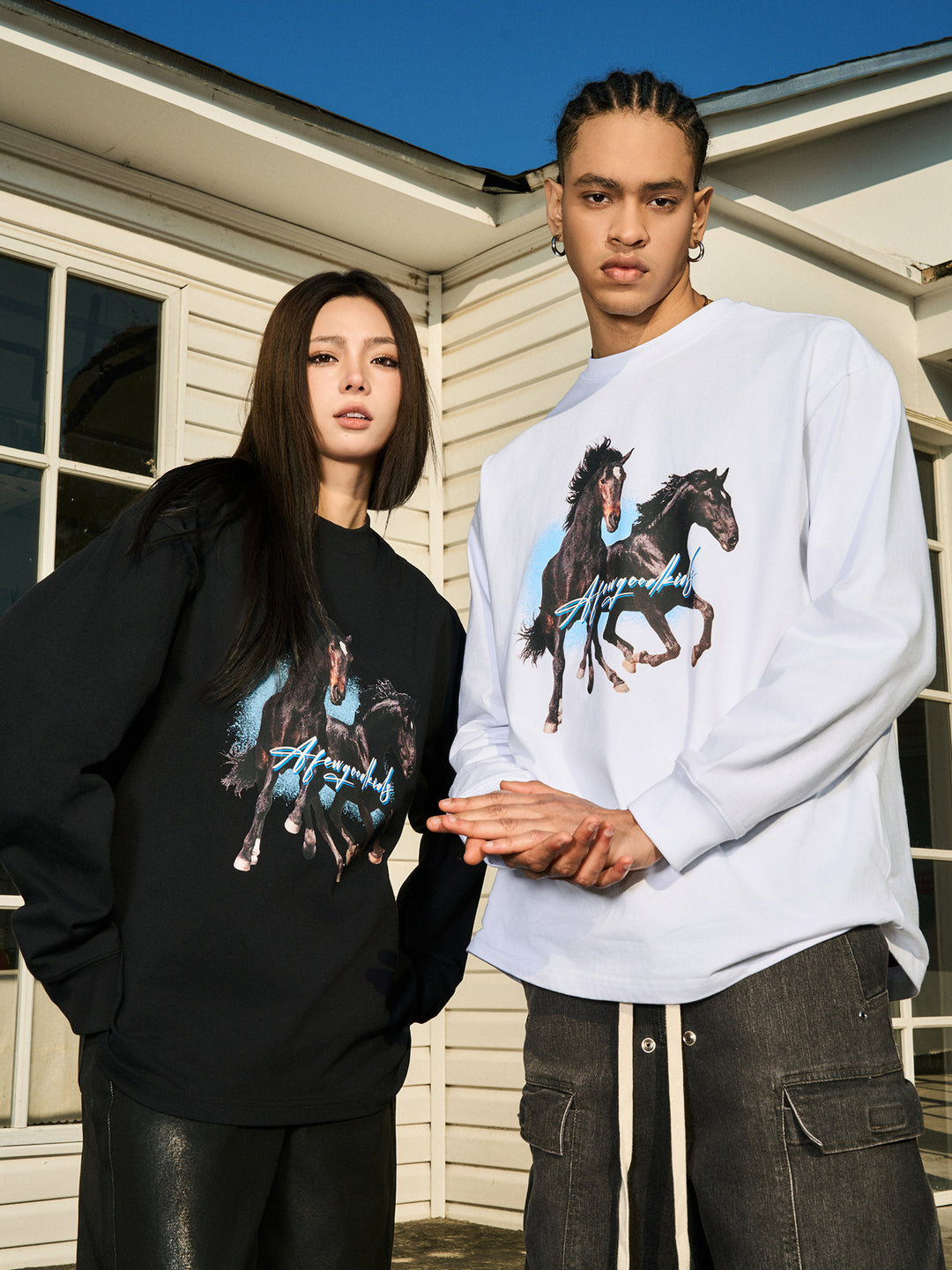 AFGK Prancing Black Horse Long Sleeve Tee