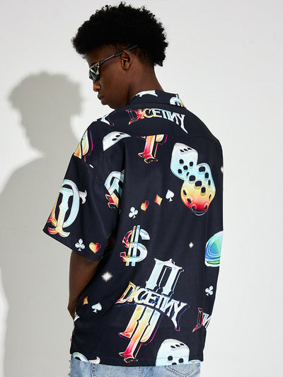 DICETINY Dice Logo Full Print Short Sleeved Cuban Shirt | Face 3 Face