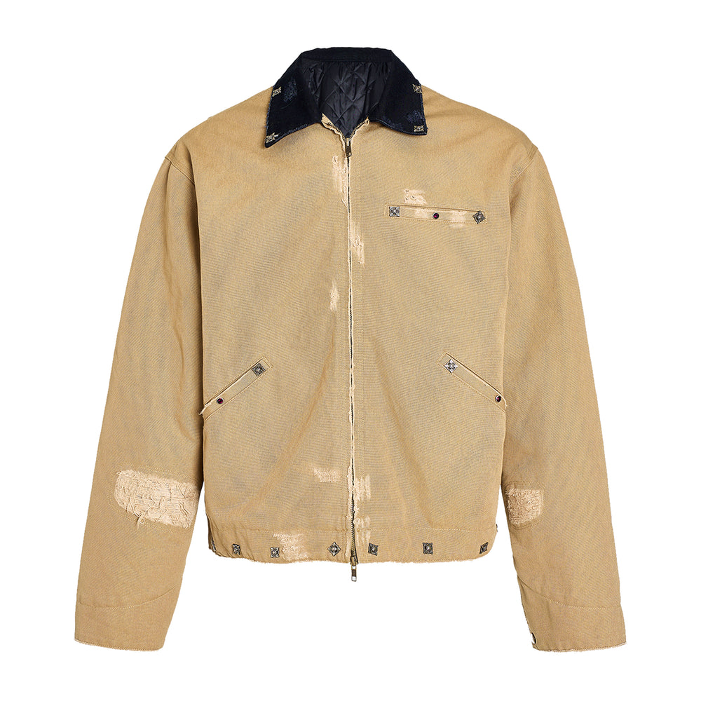 STEEPC Vintage Washed Ripped Studded Lapel Work Jacket | Face 3 Face