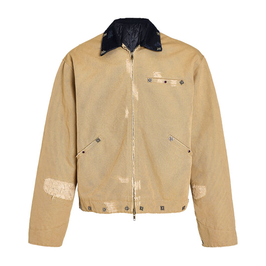 STEEPC Vintage Washed Ripped Studded Lapel Work Jacket | Face 3 Face