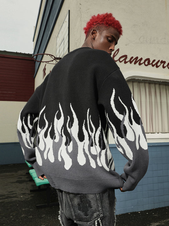 DICETINY Basic Logo Flame Destruction Knit Sweater | Face 3 Face