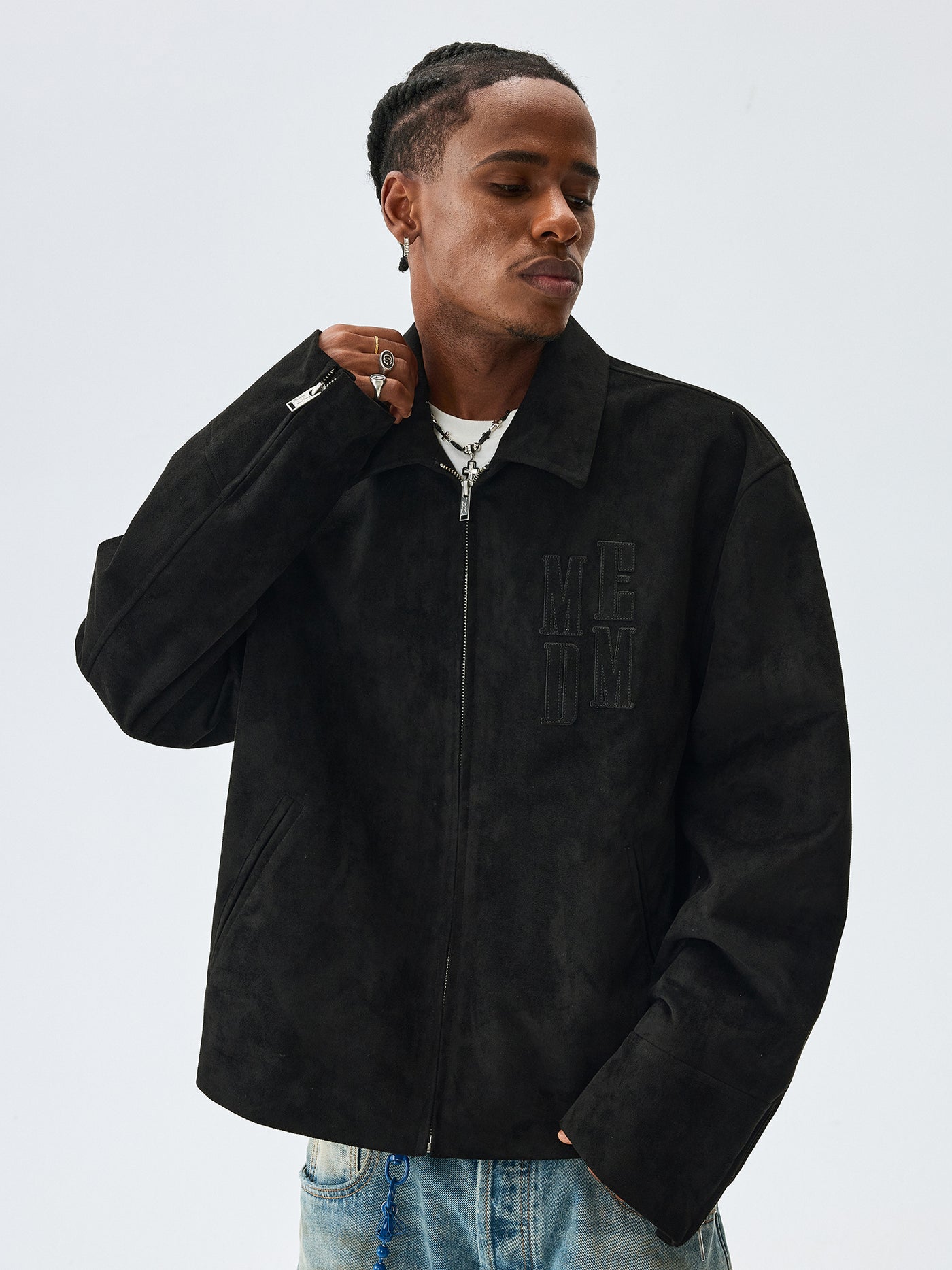 MEDM Suede Patch Embroidered Rider Jacket | Face 3 Face