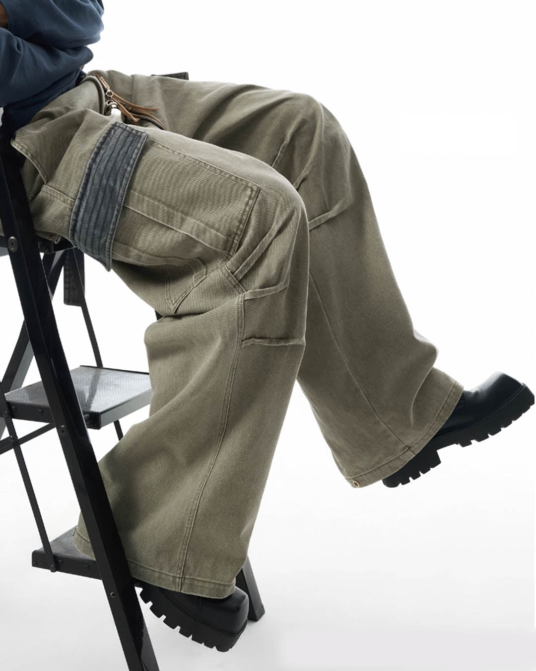 JHYQ Contrast Color Pleated Baggy Cargo Pants | Face 3 Face