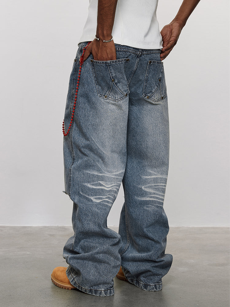 ANTIDOTE Washed Slash Ripped Denim Jeans