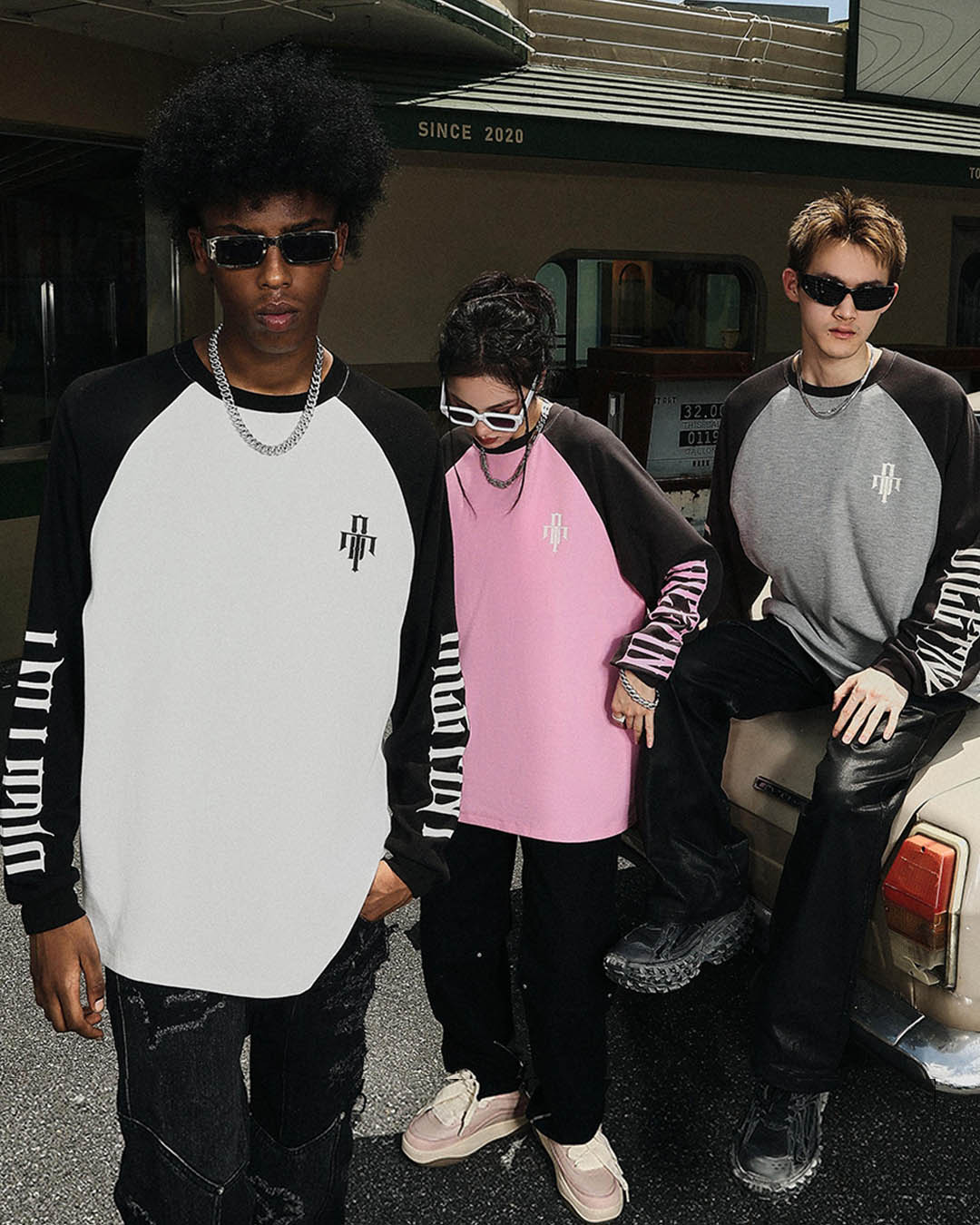 DICETINY Logo Print Raglan Color Blocked Waffle Long Sleeve Tee | Face 3 Face