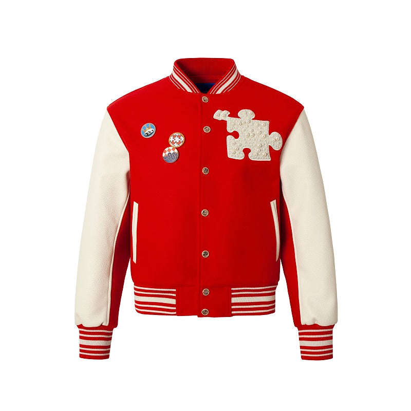 YADcrew Puzzle Snake Pearl Varsity Jacket | Face 3 Face