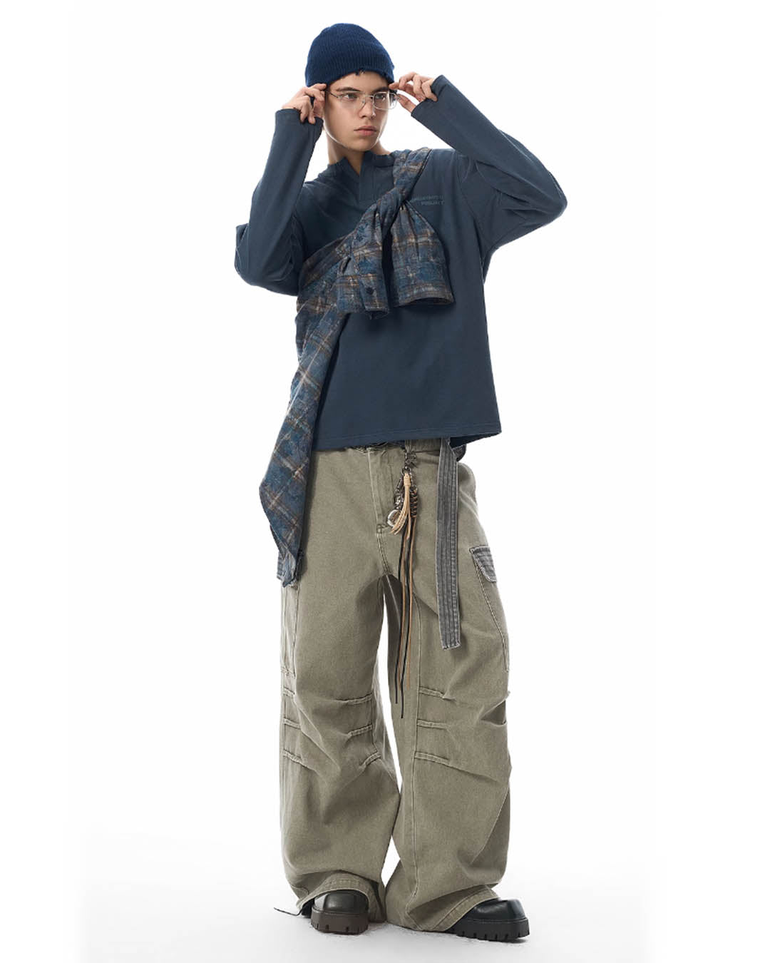 JHYQ Contrast Color Pleated Baggy Cargo Pants | Face 3 Face