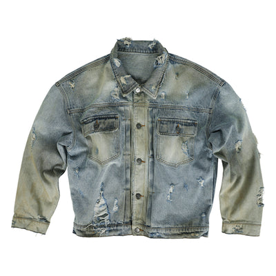 ANTIDOTE Washed Dirty Hole Denim Jacket | Face 3 Face