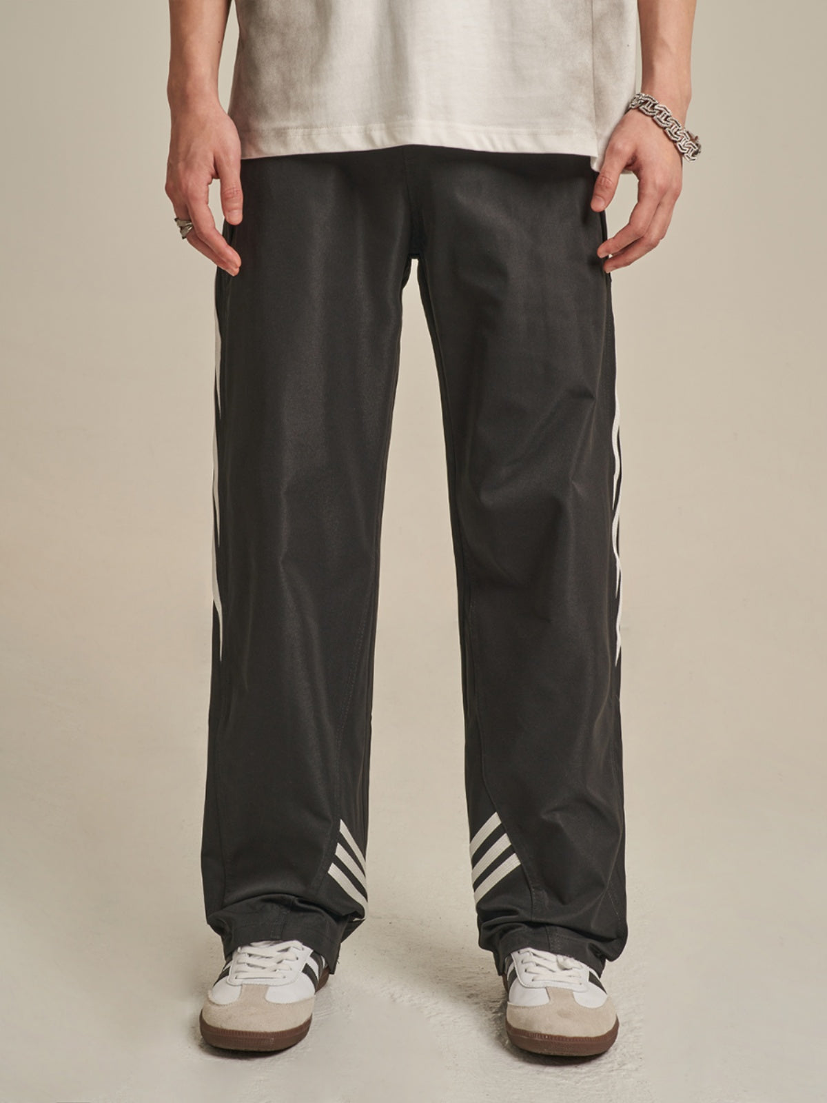 F3F Select Striped Wide Leg Black Pants