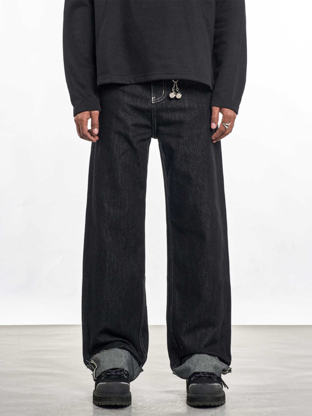F3F Select Frayed Hem Cuffed Black Jeans | Face 3 Face