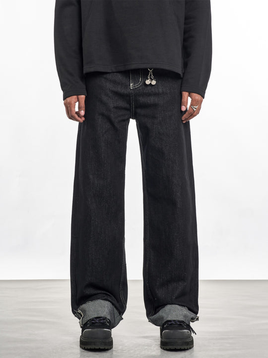 F3F Select Frayed Hem Cuffed Black Jeans | Face 3 Face