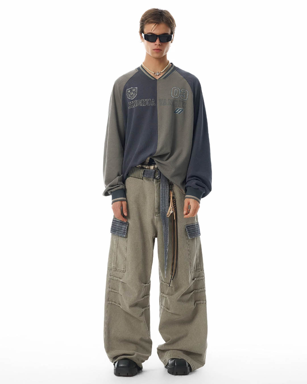 JHYQ Contrast Color Pleated Baggy Cargo Pants | Face 3 Face