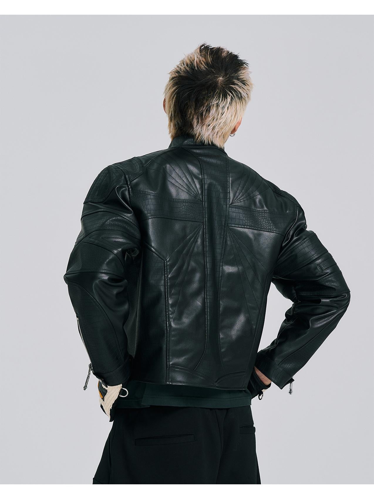 EVILKNIGHT(EK) Stitched Embossed Leather Rider Jacket | Face 3 Face