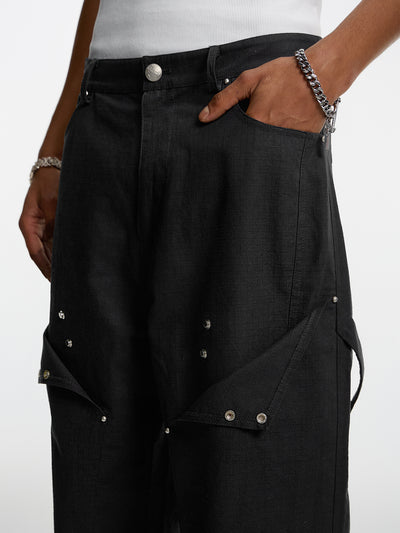 Small Town Kid Patchwork Rivets Double Knee Pants | Face 3 Face