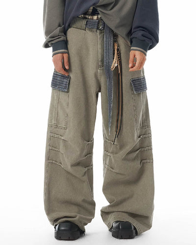 JHYQ Contrast Color Pleated Baggy Cargo Pants | Face 3 Face