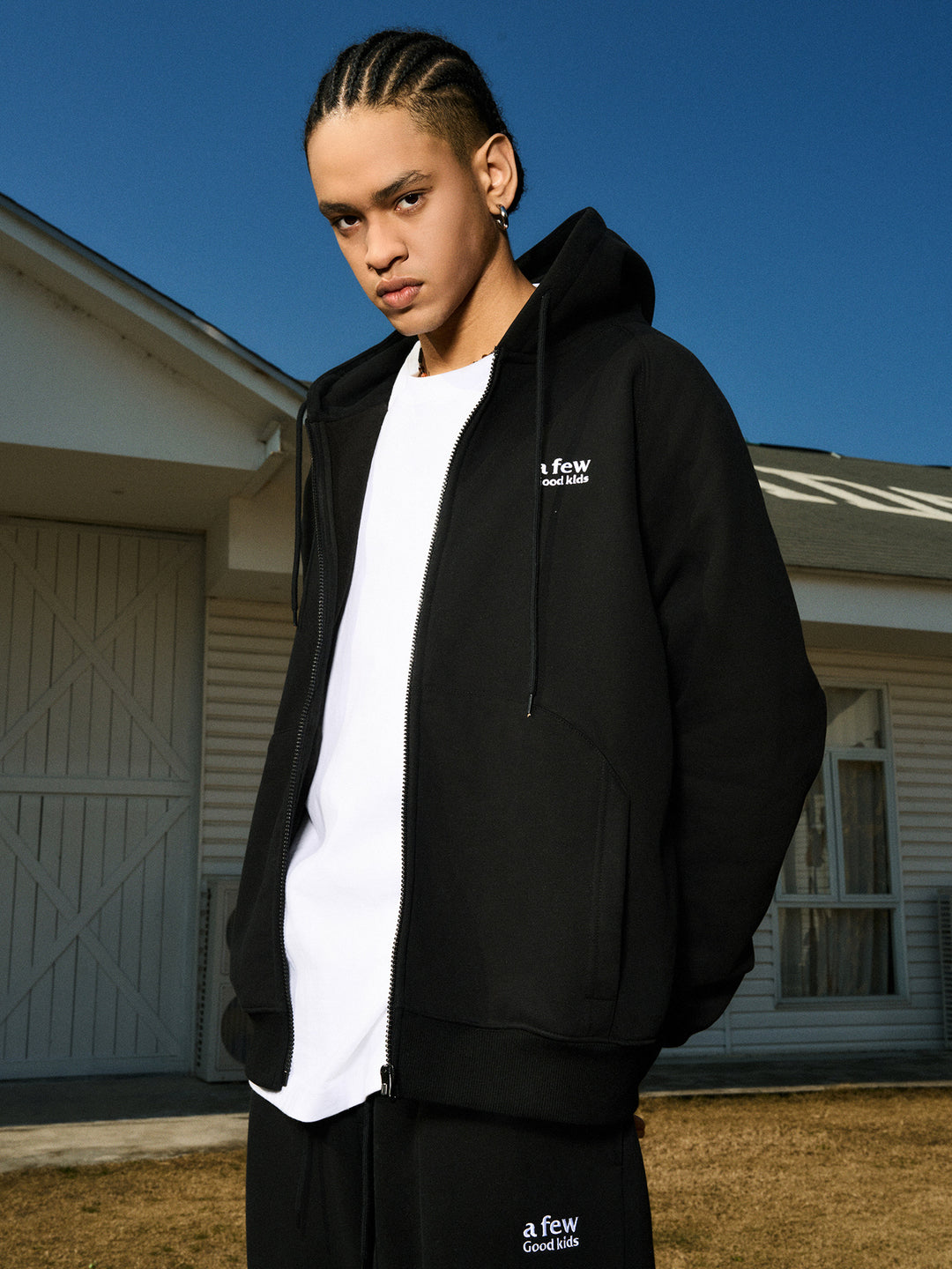 AFGK Basic Small Logo Embroidery Zipper Hoodie